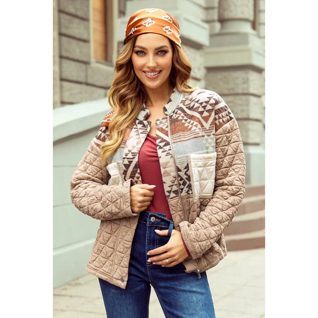 Women's Beige Aztec Patch Jacket sold by Western Edge