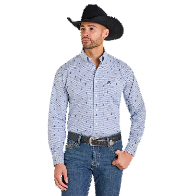 Panhandle Slim Blue/White Geometric Diamond Print Long Sleeve Shirt made by Western Edge