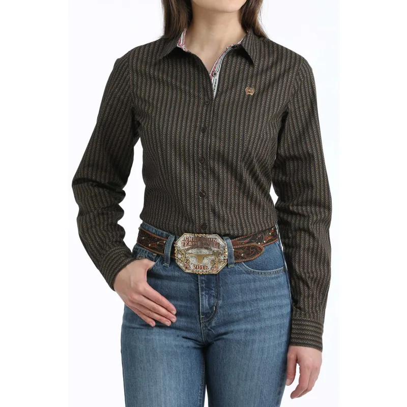 Cinch Women's Brown Geo Stripe Shirt made by Cinch