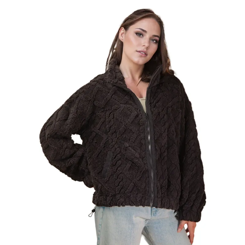 Women's Fleece Cable Pattern Jacket made by Very J