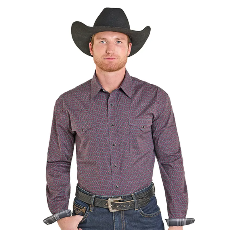 Panhandle Men's Red/Grey Geo Print Shirt made by Western Edge