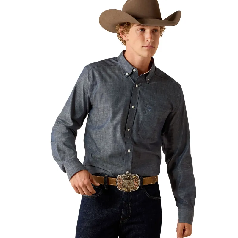 Ariat Men's Solid Chambray Blue Shirt made by Western Edge