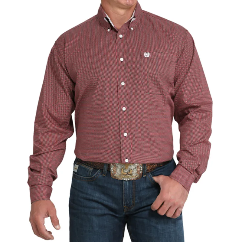 Cinch Men's Red Geometric Print Long Sleeve Shirt sold by Western Edge