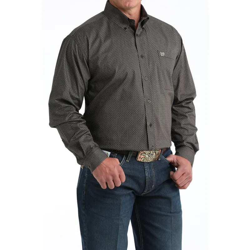 Cinch  Men's Brown Geometric Print Long Sleeve Shirt sold by Western Edge