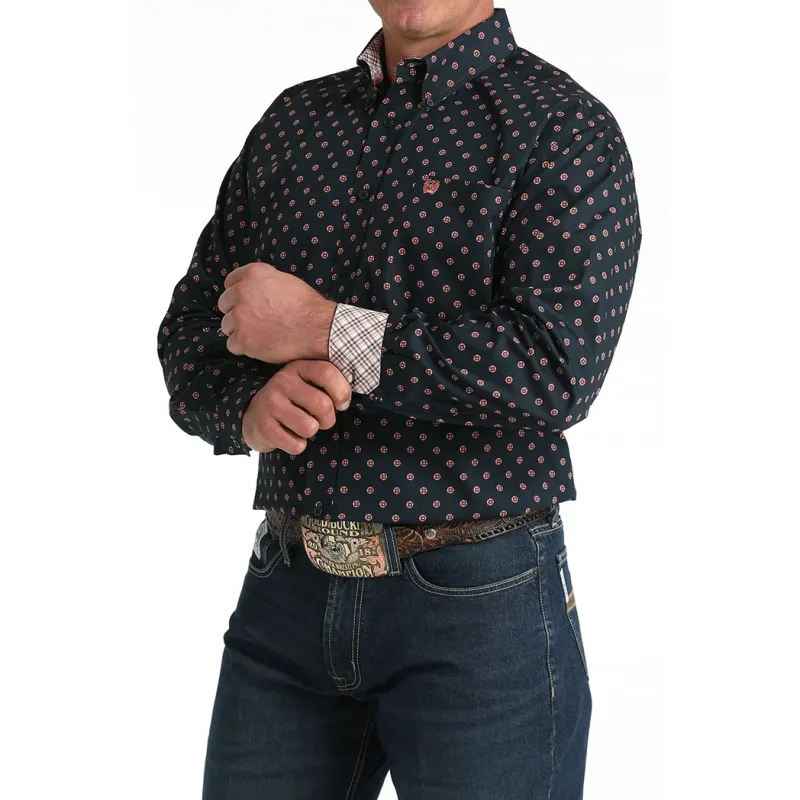 Men's Cinch Navy Geometric Print Long Sleeve Shirt sold by Western Edge