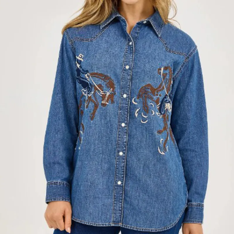 Wrangler Denim Button Up with Bronc Pattern made by Wrangler