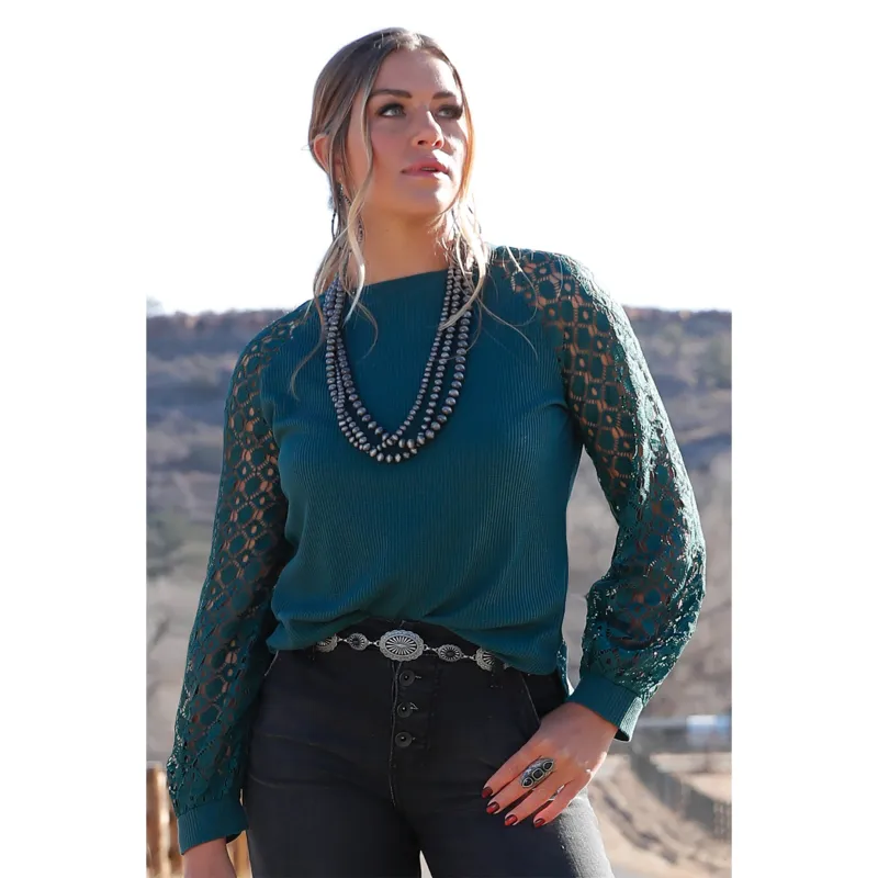 Cruel Girl Forest Green Knit Sleeve Top made by Western Edge