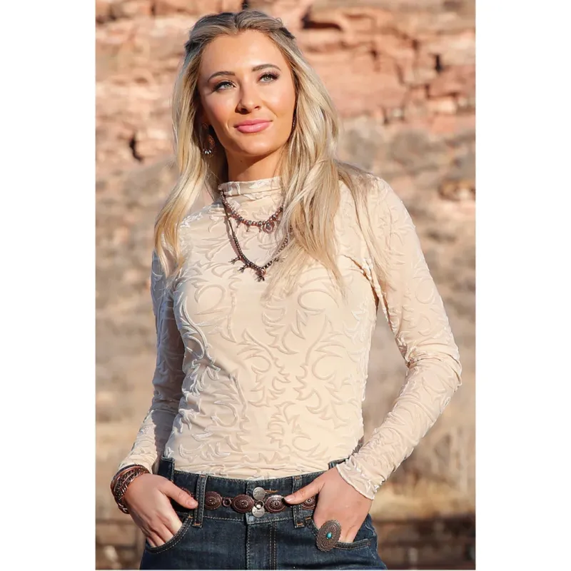 Cinch Women's Cream Velvet Burnout Top made by Cinch