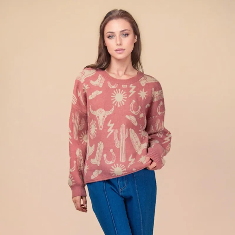 Mauve & Cream Western Scene Sweater made by Very J