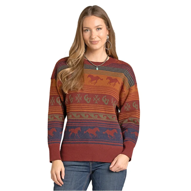 Panhandle Slim Women's Horse Sweater made by Western Edge