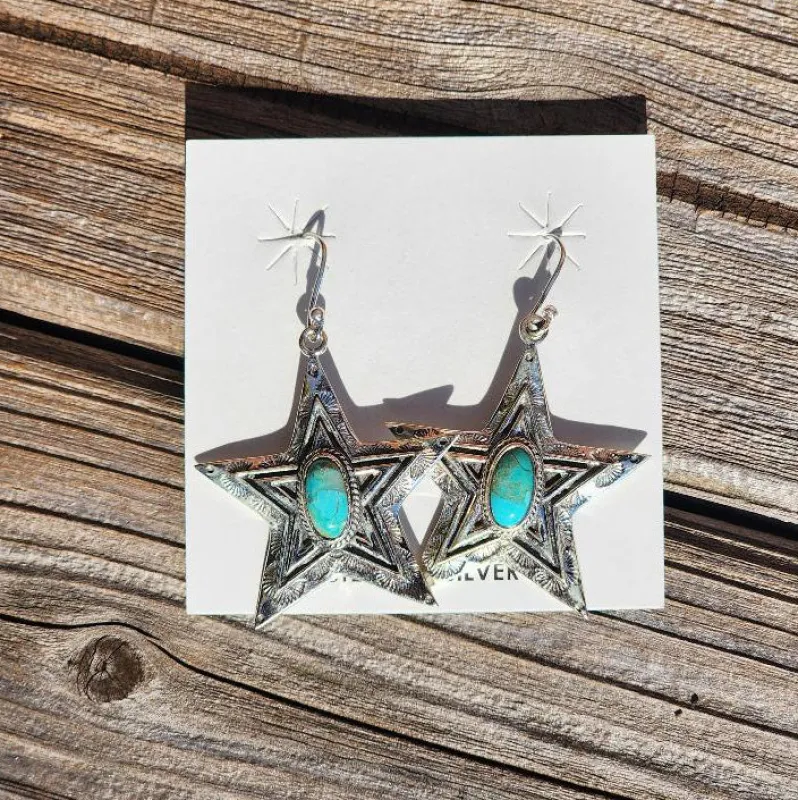 " Starla " Star Turquoise Dangle Earrings made by Western Edge
