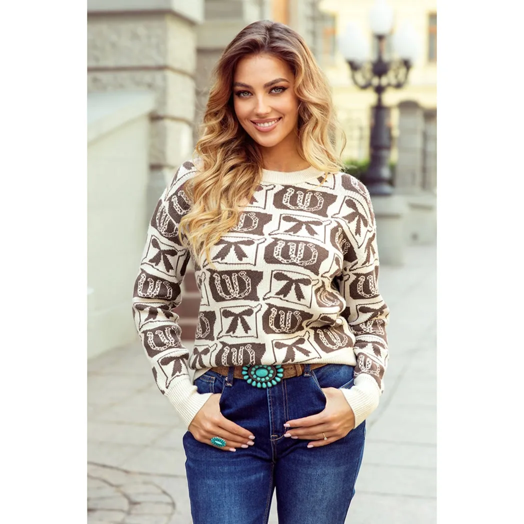 Women's Horseshoe & Bow Sweater sold by Western Edge