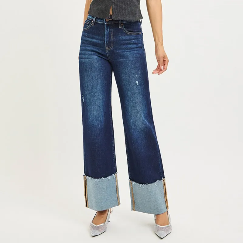 Risen High Rise Wide Cuffed Jeans made by Risen