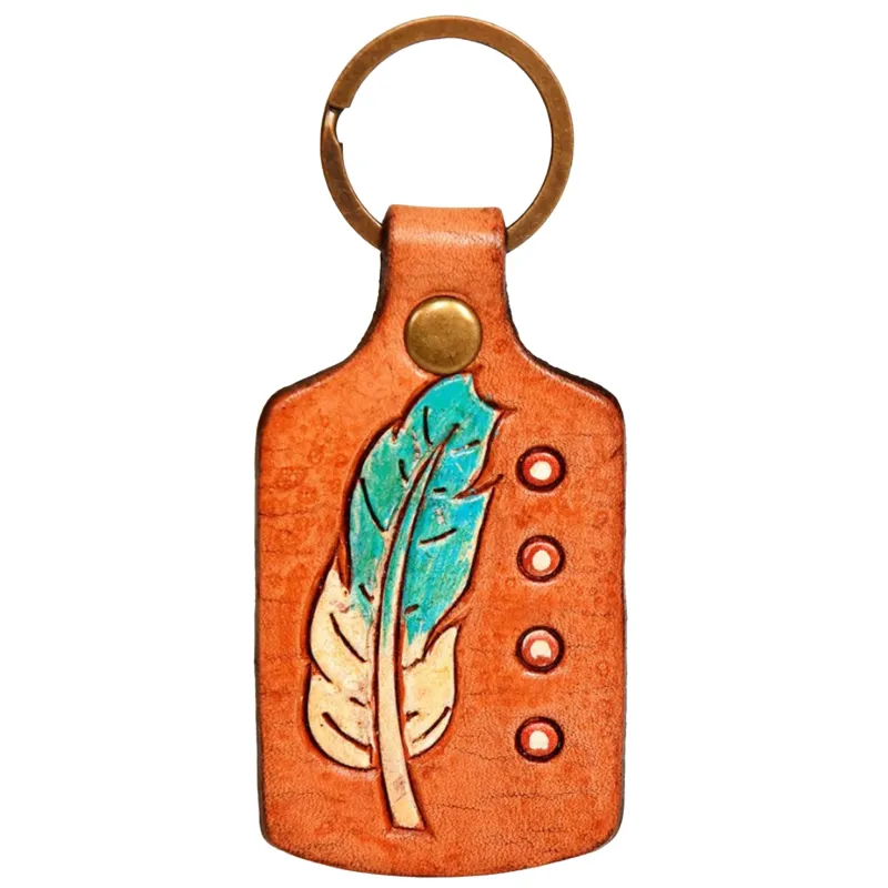 American Darling Leather Tooled Feather Key Chain made by Western Edge