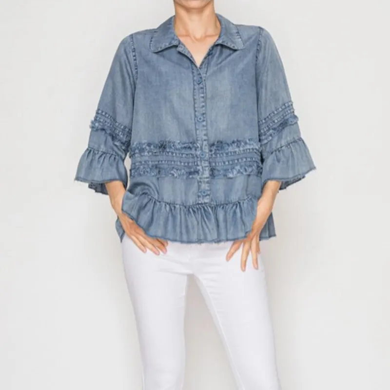 Ruffle Denim Jacket/Blouse sold by Western Edge