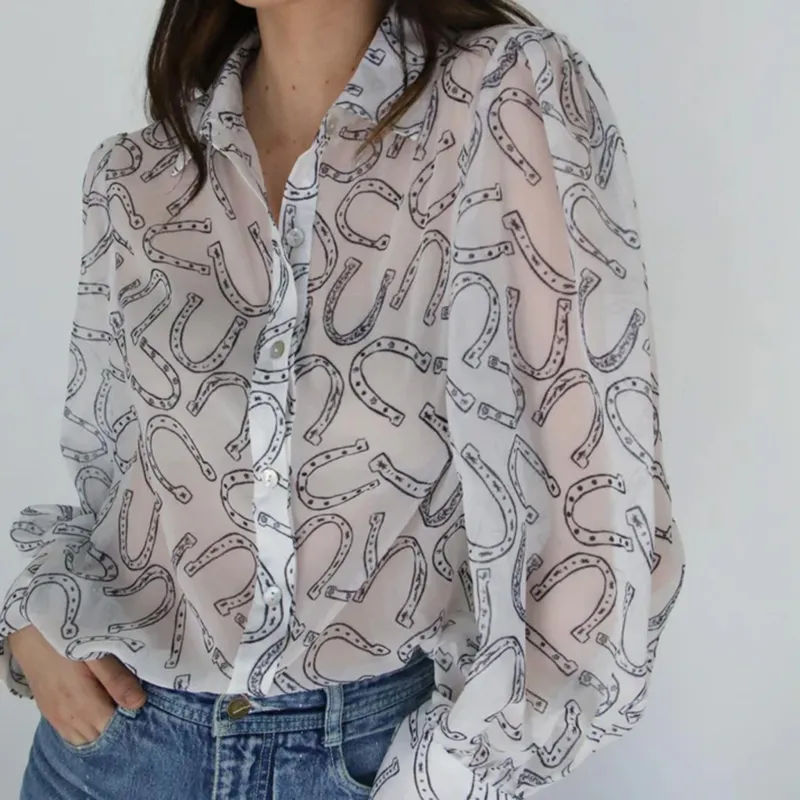 White Sheer Horseshoe Blouse made by Western Edge