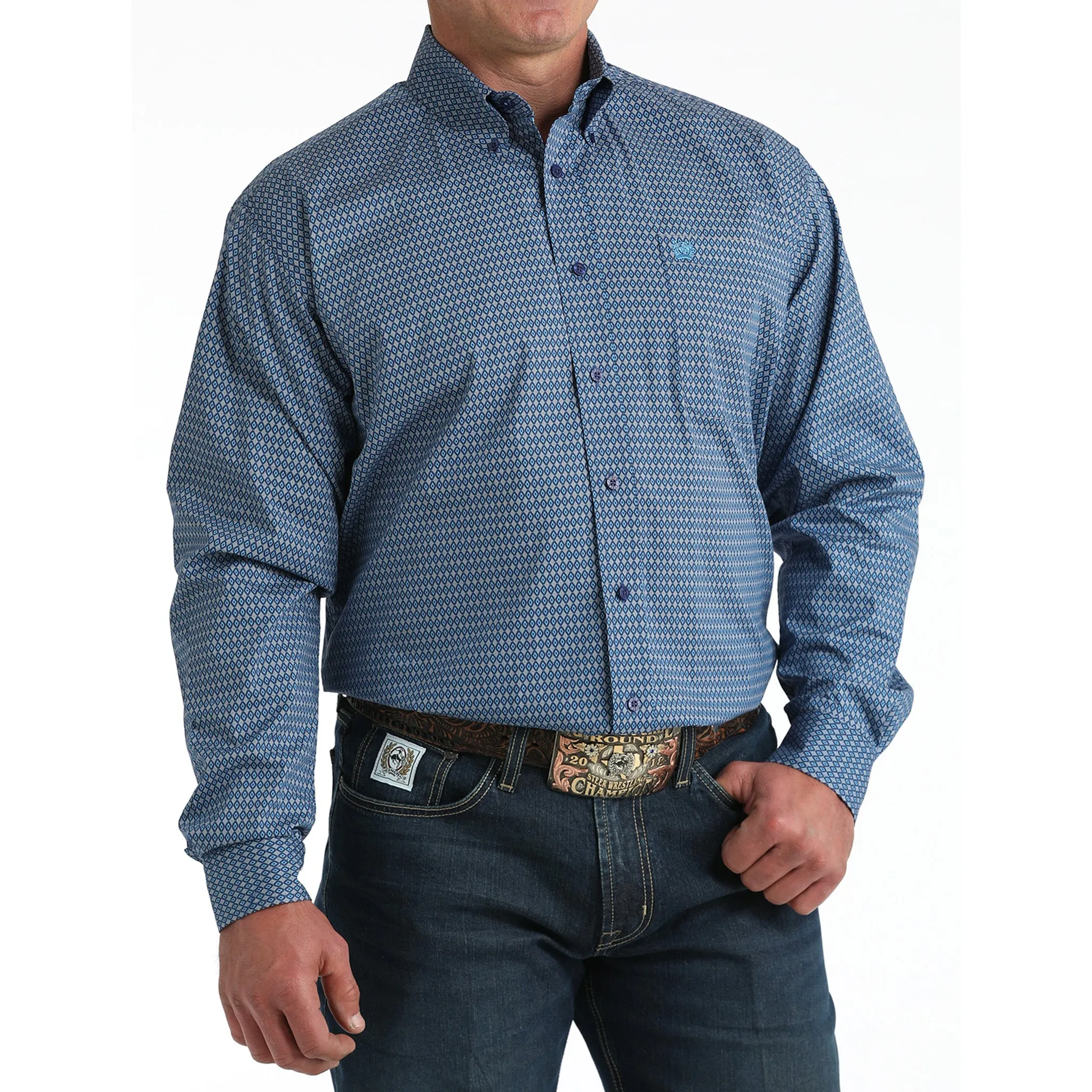 Cinch Men's Diamond Print Royal Blue Shirt sold by Western Edge product image thumbnail 3