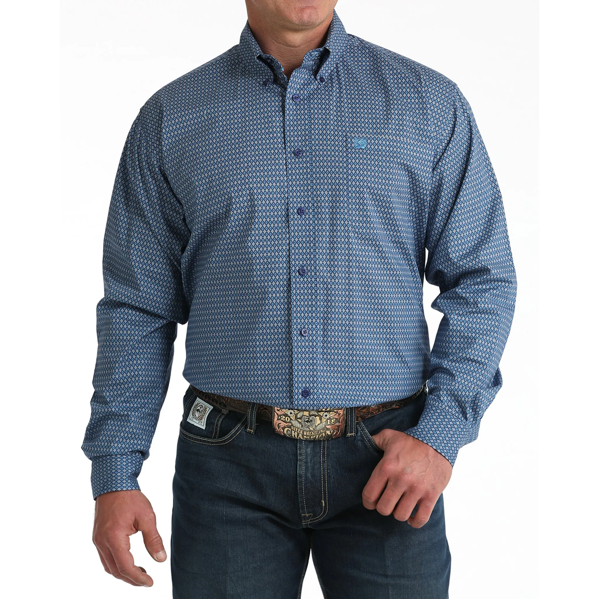 Cinch Men's Diamond Print Royal Blue Shirt sold by Western Edge