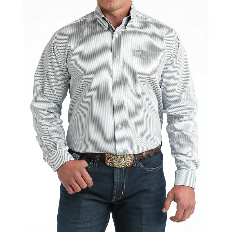 Cinch Men's Striped White Tencel Shirt made by Cinch