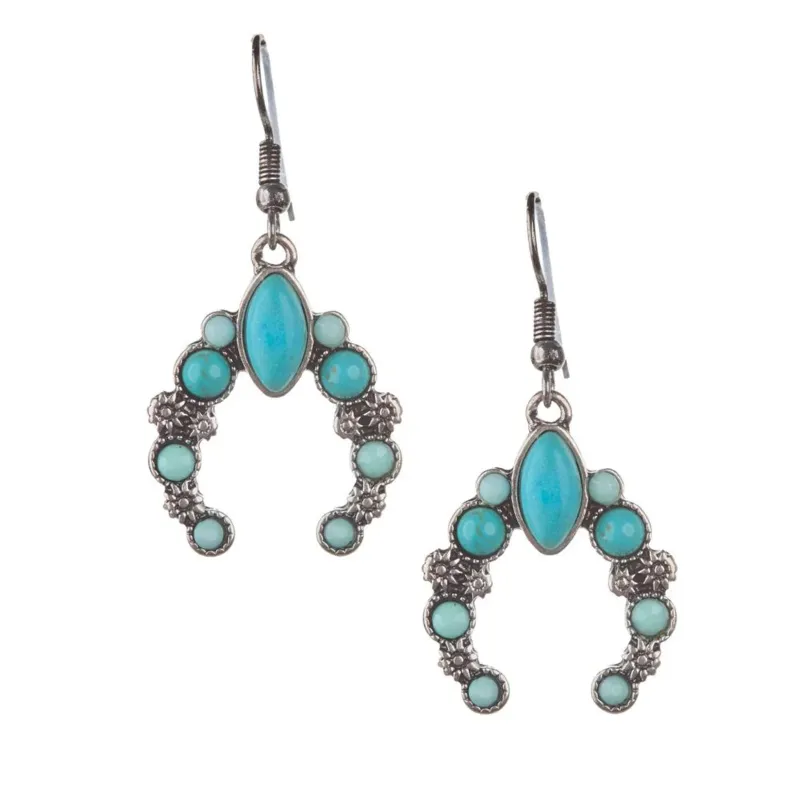 Silver Strike Turquoise Squash Blossom Earrings made by Western Edge