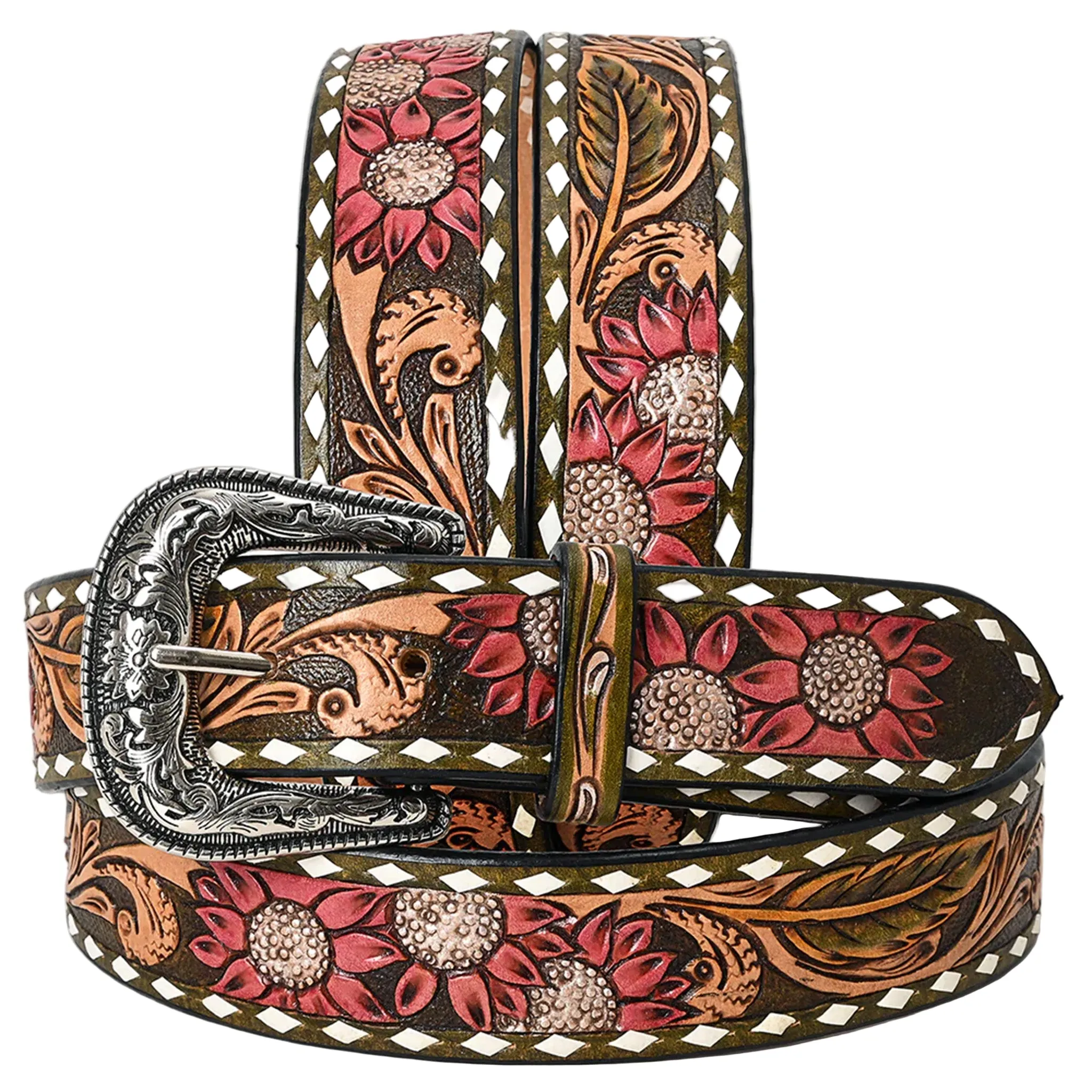 American Darling Red Sunflowers Tooled Belt sold by Western Edge