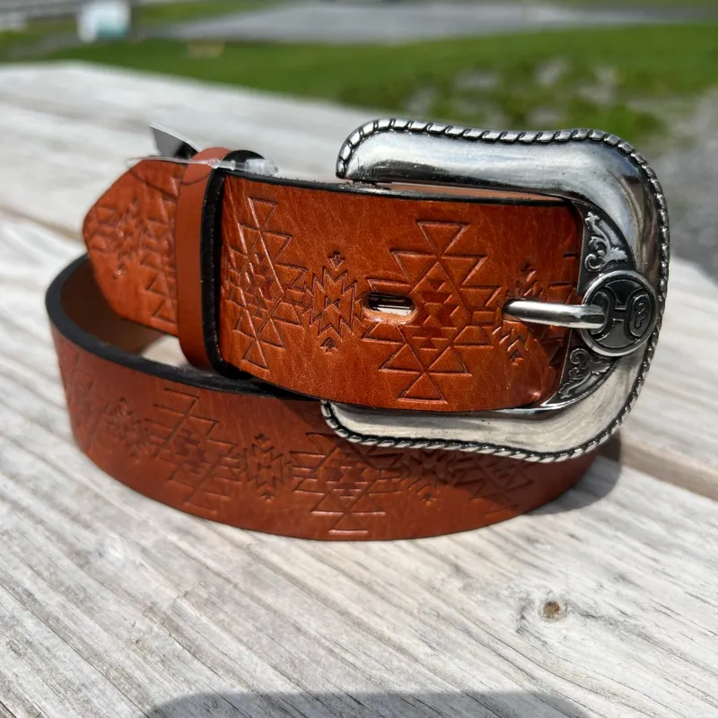 Hooey Tan Monterey Embossed Belt made by Western Edge