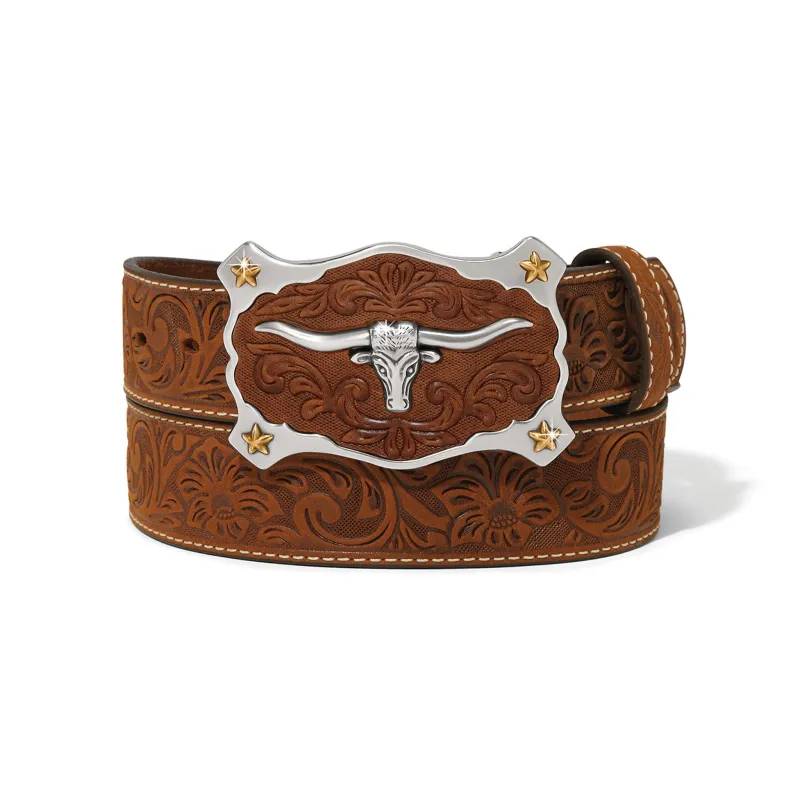 Brown Floral Tooled Longhorn Belt made by Western Edge