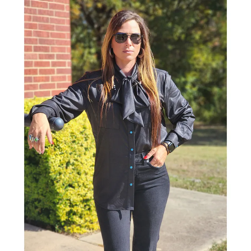Women Midnight Bow Long Sleeve Blouse made by Western Edge