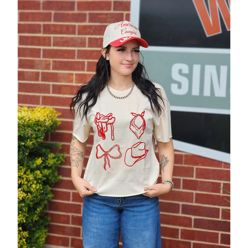 Women Howdy Hanny Long Crop Bow Tee sold by Western Edge