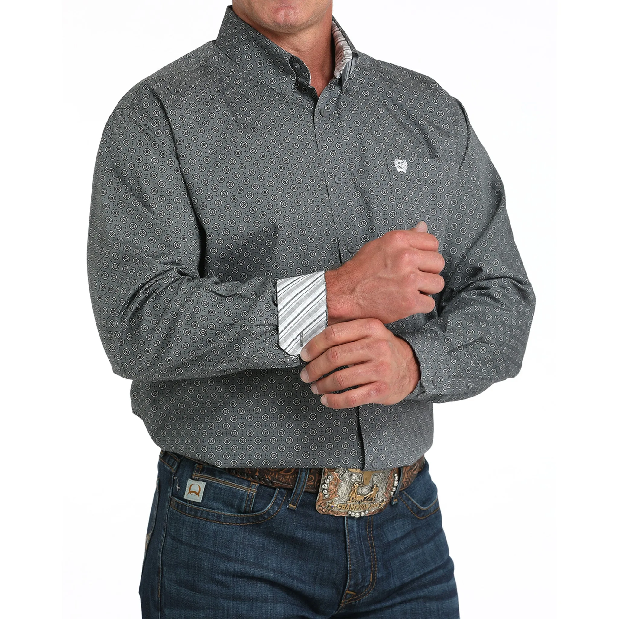 Cinch Men's Charcoal Grey Geometric Print Button Down sold by Western Edge product image thumbnail 3