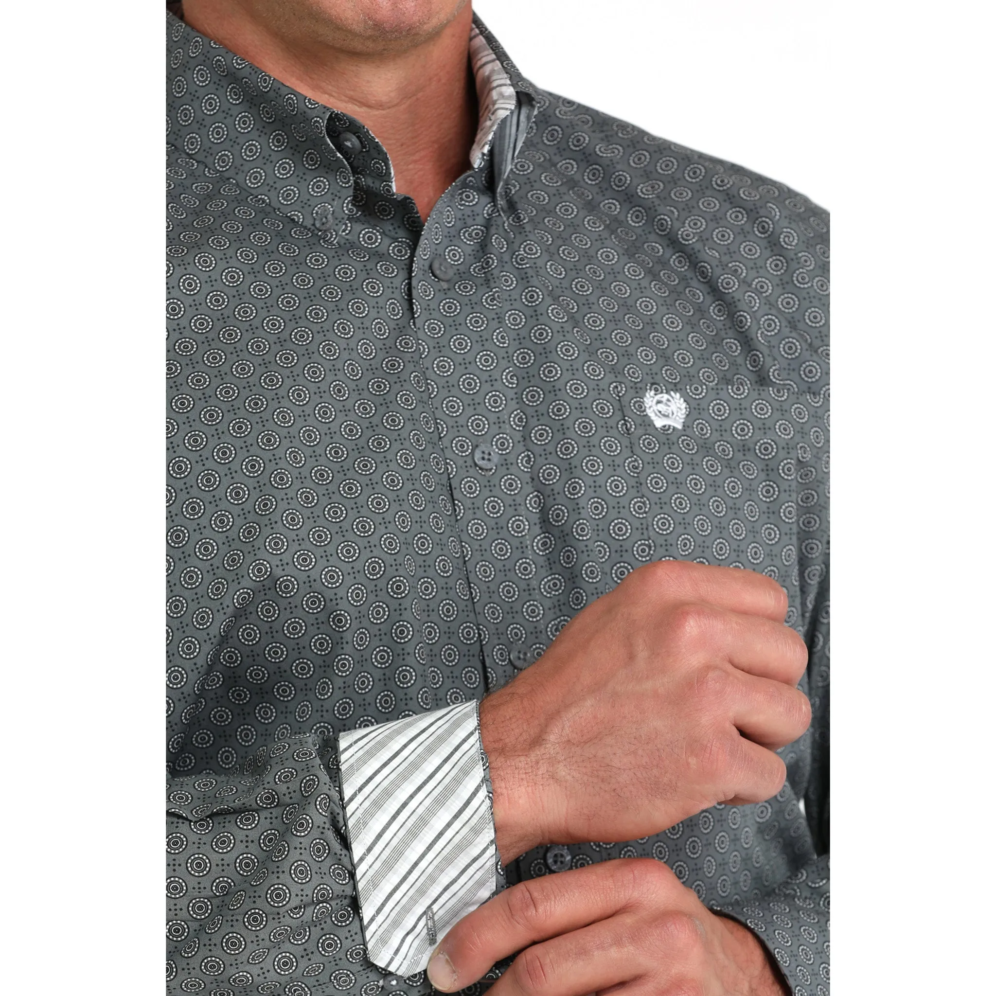 Cinch Men's Charcoal Grey Geometric Print Button Down sold by Western Edge product image thumbnail 4