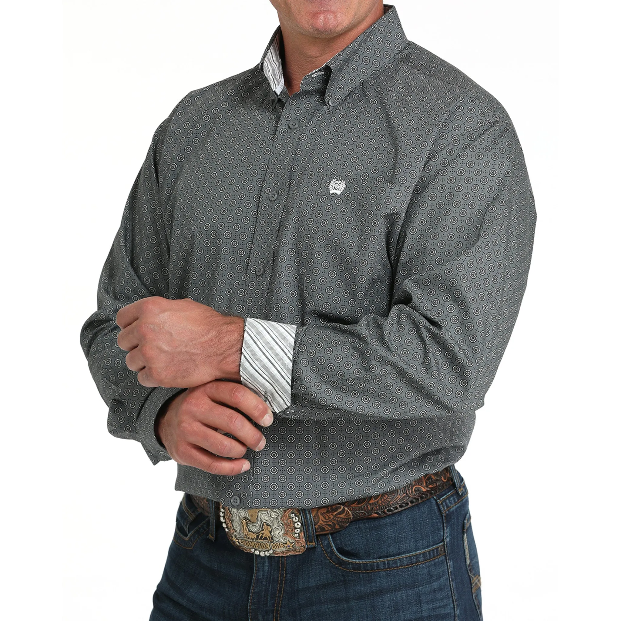 Cinch Men's Charcoal Grey Geometric Print Button Down sold by Western Edge product image thumbnail 2