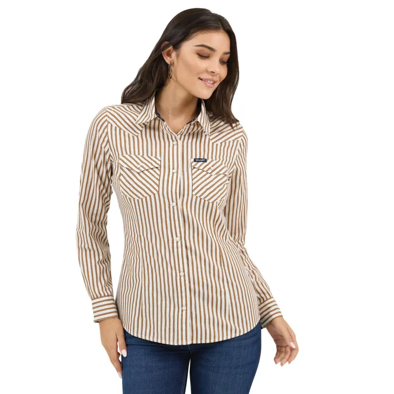 Wrangler White & Brown Stripe Shirt made by Wrangler