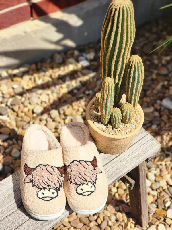 Women's Highland Cow Slippers made by Western Edge