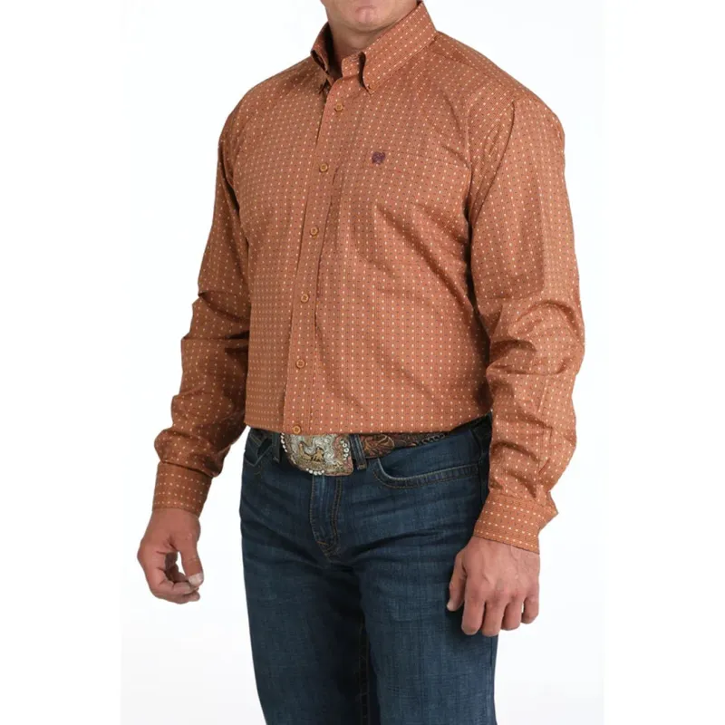 Cinch Men's Brown Geometric Print Long Sleeve Button Down made by Cinch