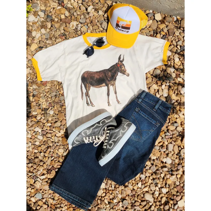 Women's Vintage Donkey Ringer Tee made by Western Edge