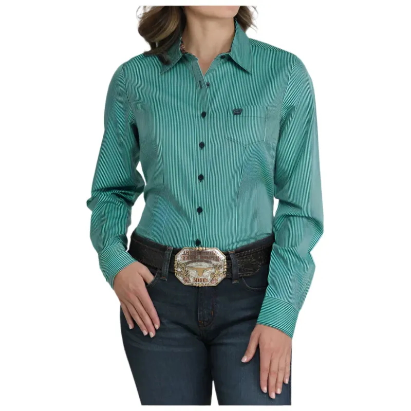 Cinch Women's Turquoise Stripe Long Sleeve Button Down made by Cinch