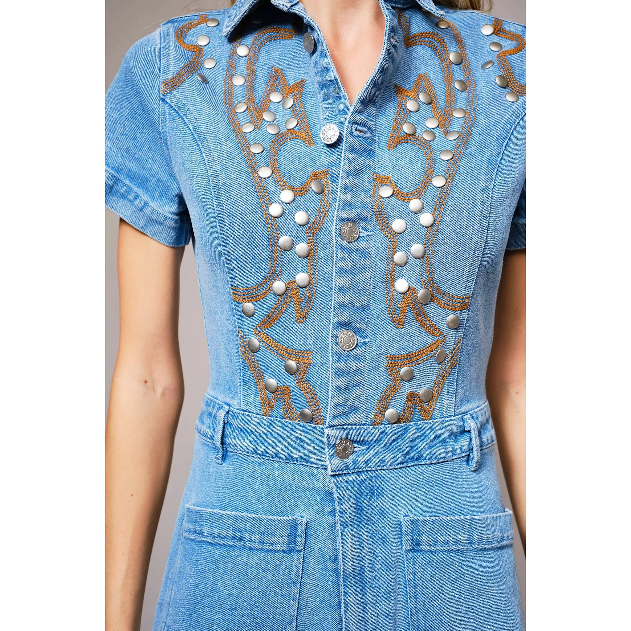 Denim Brown Boot Stitched Romper sold by Western Edge product image thumbnail 4
