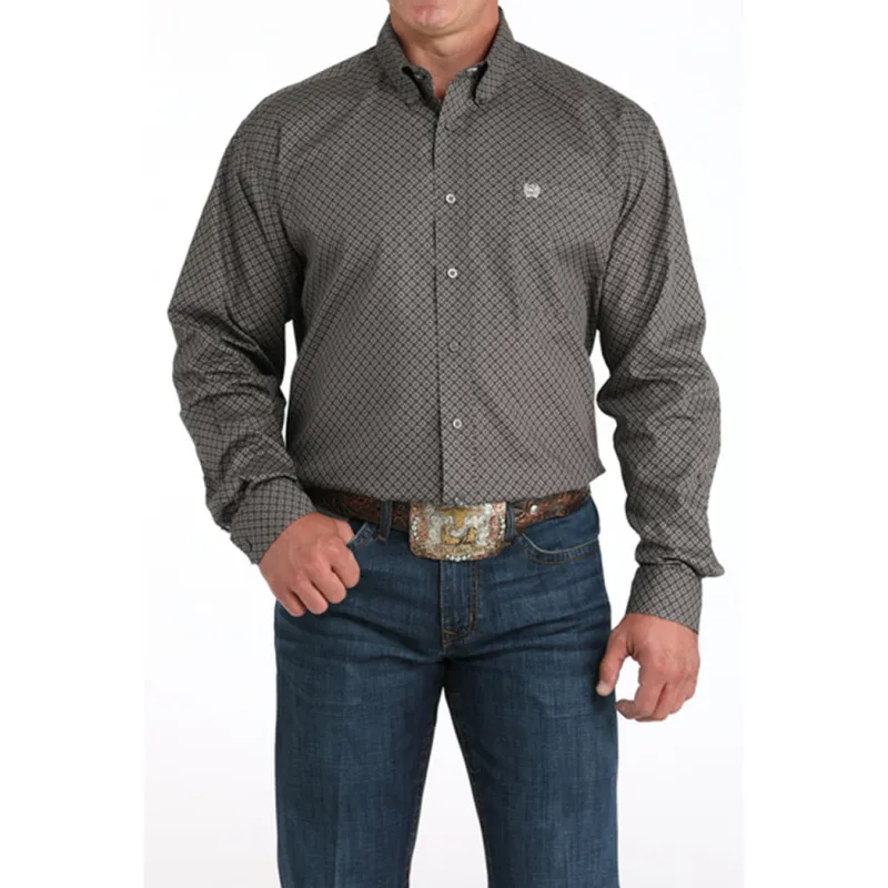 Cinch Men's Gray Geometric Print Long Sleeve Shirt made by Cinch
