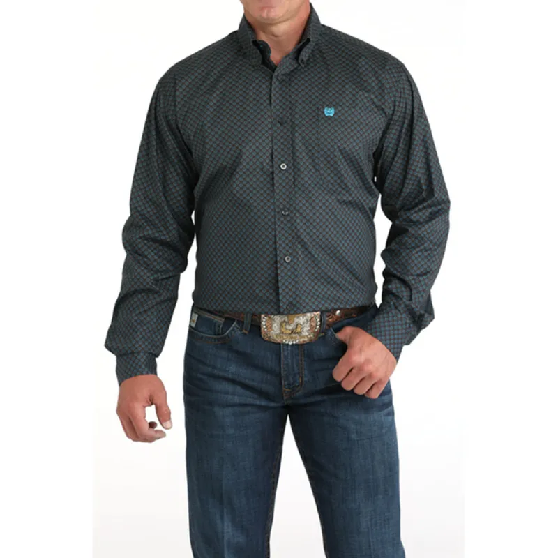 Cinch Men's Charcoal Geometric Print Long Sleeve Shirt made by Cinch