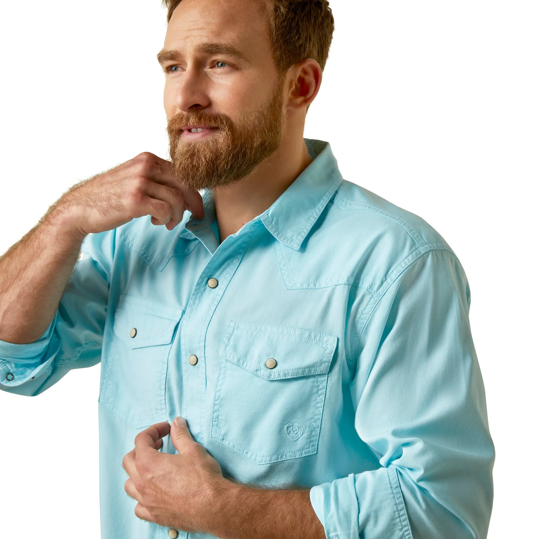 Ariat Men's Solid Aquatic Long Sleeve Shirt sold by Western Edge product image thumbnail 3
