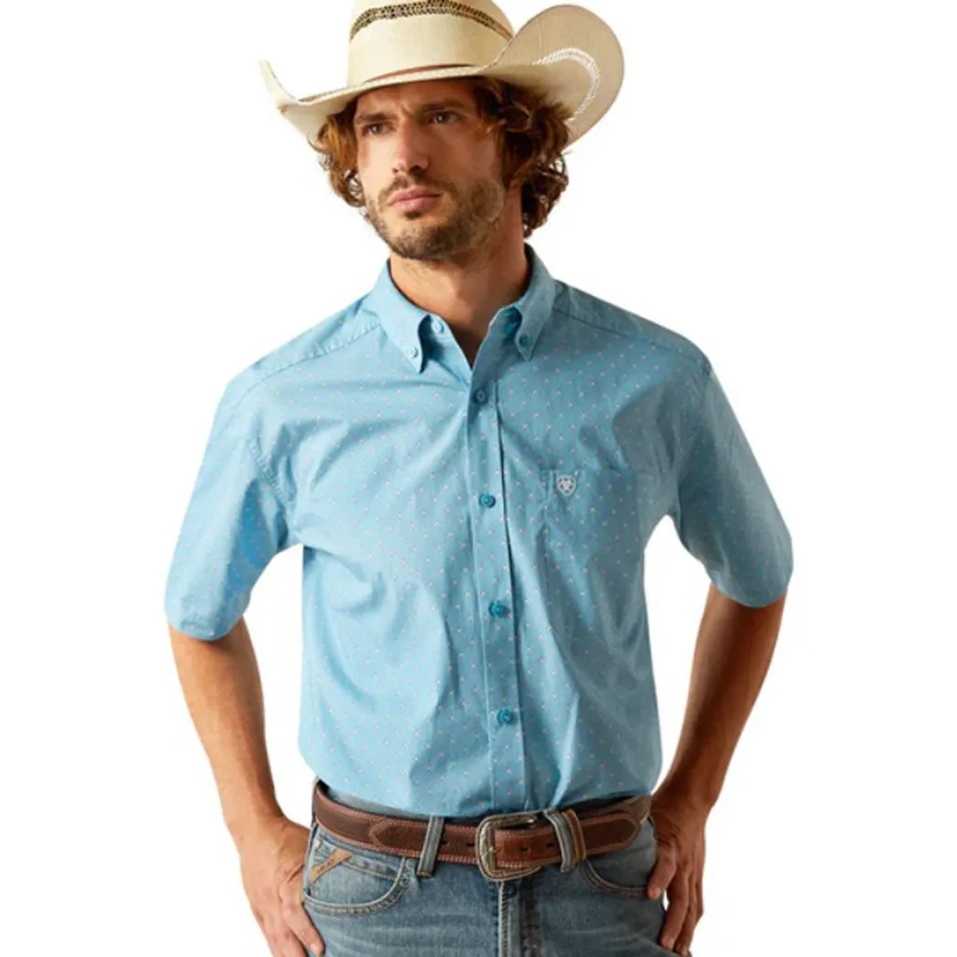 Ariat Classic Fit Turquoise Print Short Sleeve Button Up sold by Western Edge