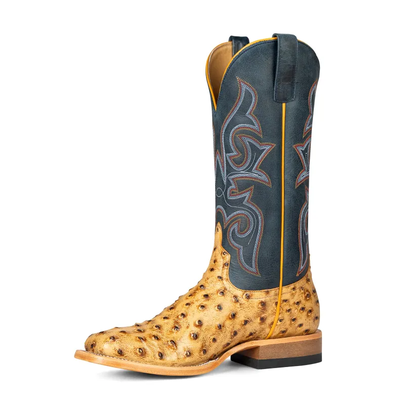 Horse Power Men's Saddle Ranch Ostrich Print Square Toe Boots made by Western Edge