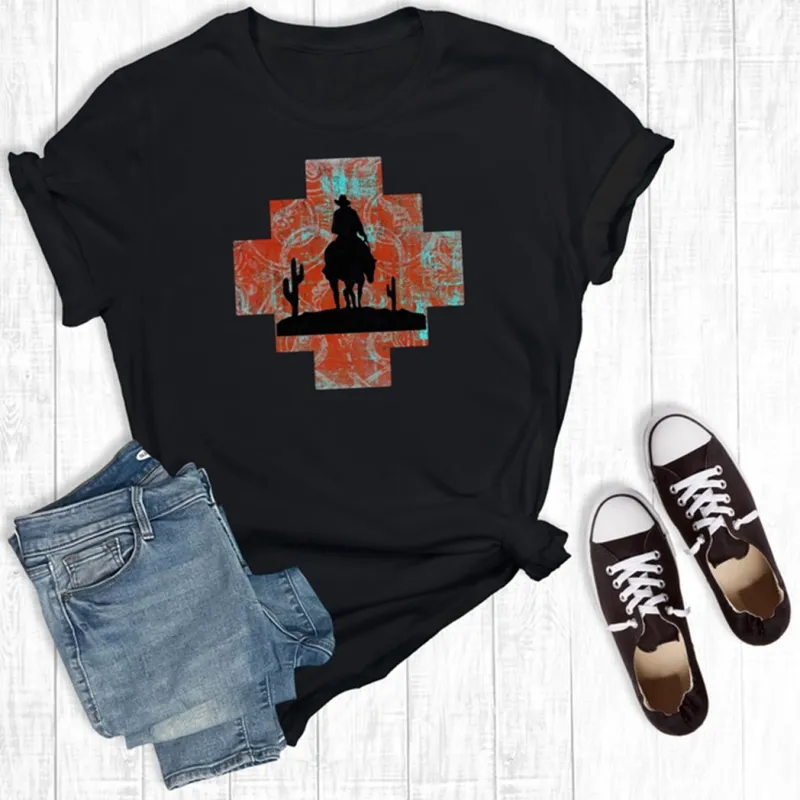 Rebel Rose Women's Aztec Horse Riders Graphic Tee made by Western Edge
