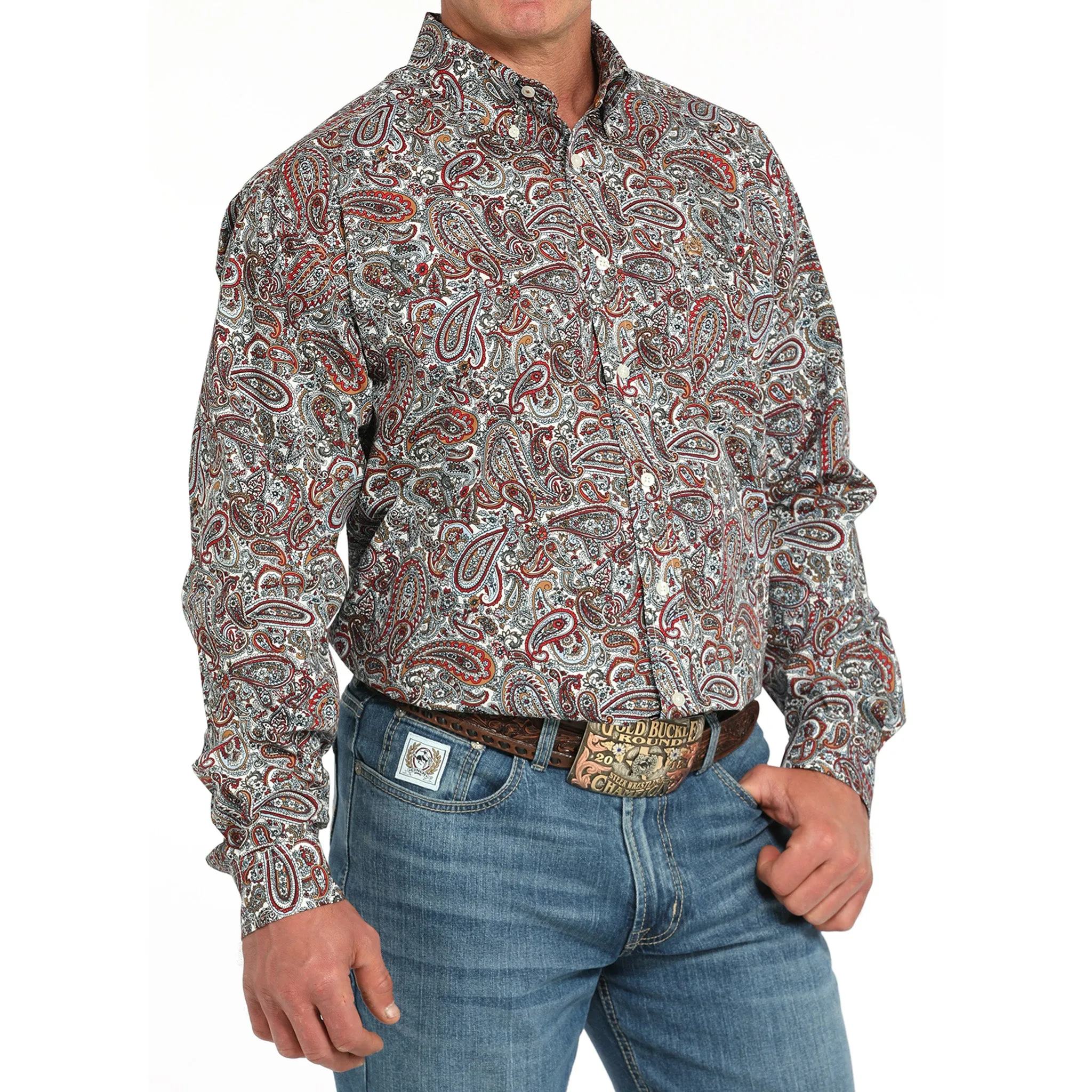 Cinch Red & White Paisley Long Sleeve Shirt sold by Western Edge product image thumbnail 3