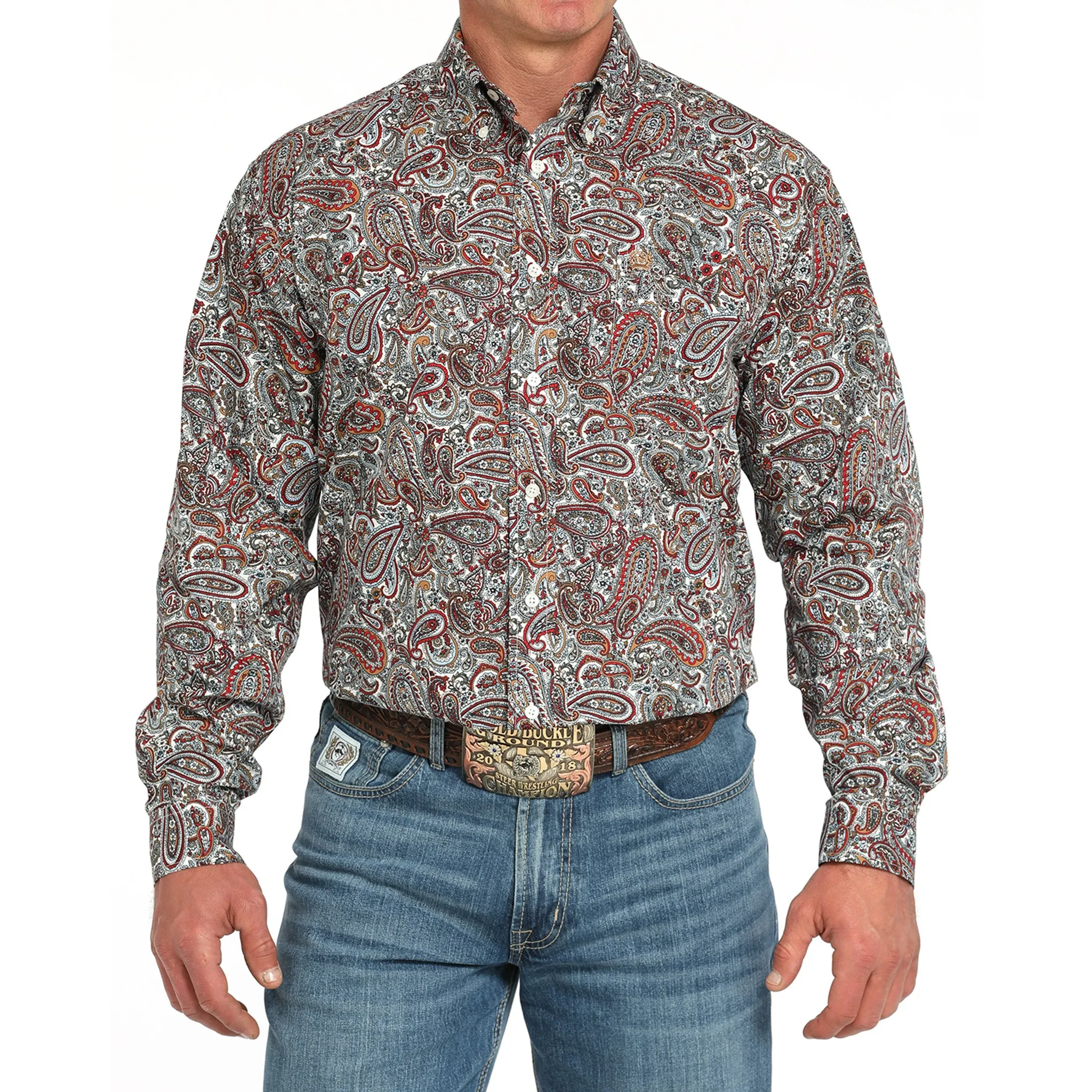 Cinch Red & White Paisley Long Sleeve Shirt sold by Western Edge