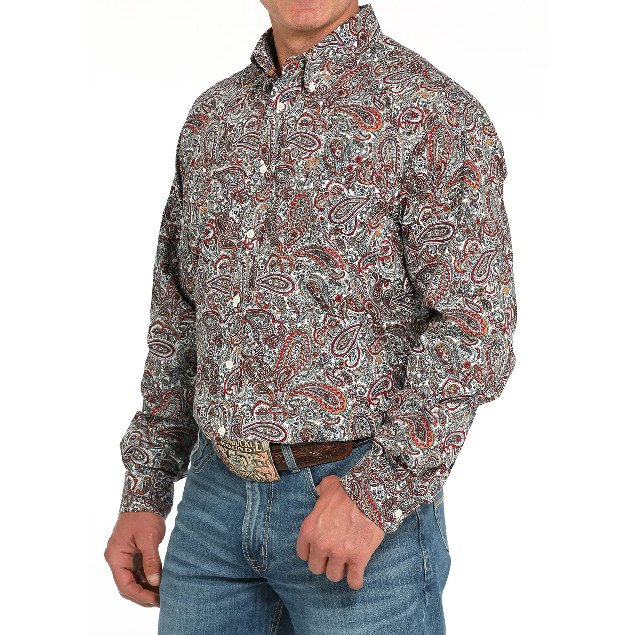 Cinch Red & White Paisley Long Sleeve Shirt sold by Western Edge product image thumbnail 2