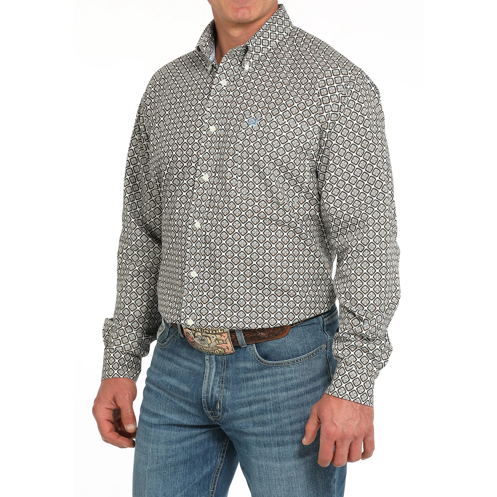 Cinch Cream and Tan Geo Print Long Sleeve Shirt sold by Western Edge product image thumbnail 2