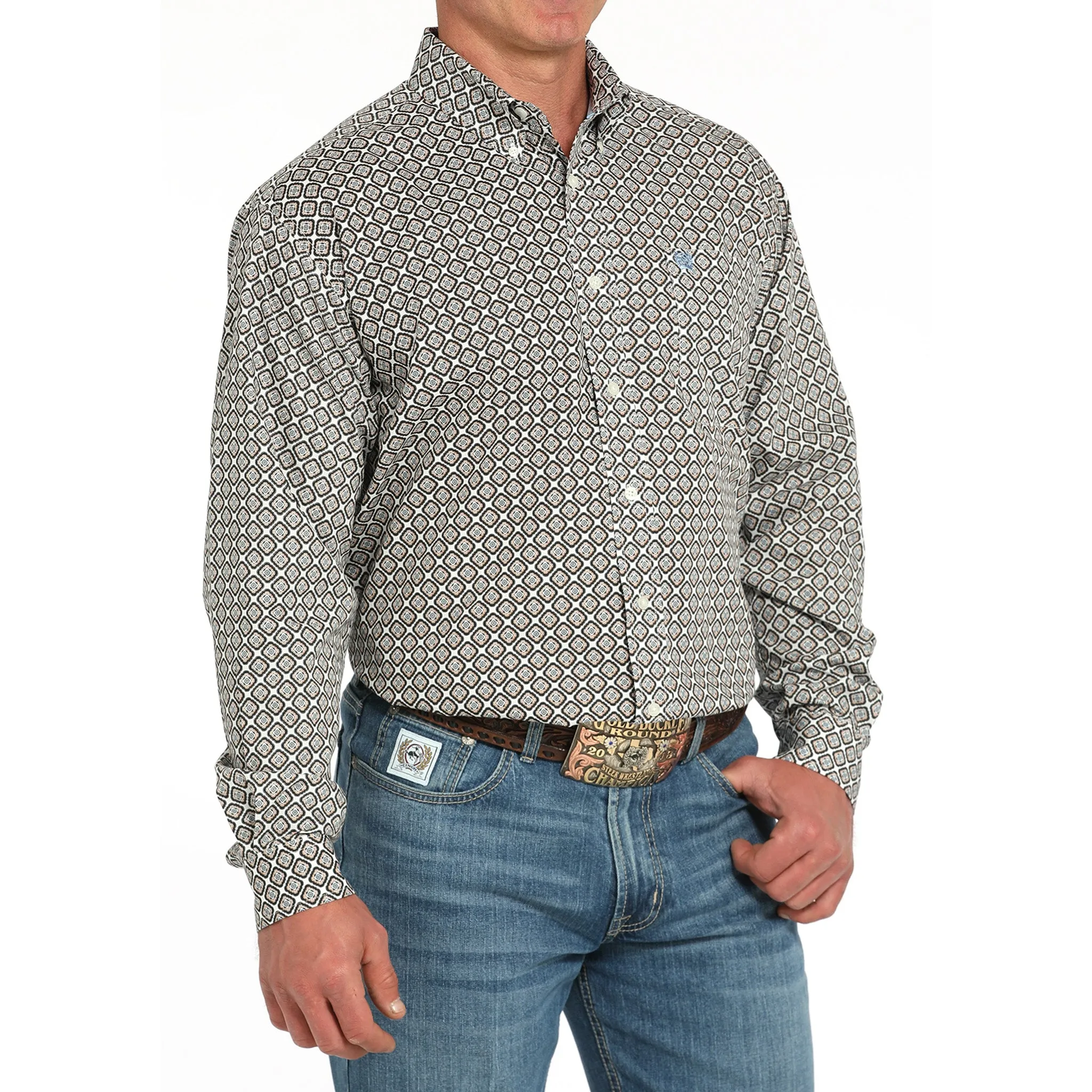 Cinch Cream and Tan Geo Print Long Sleeve Shirt sold by Western Edge product image thumbnail 3