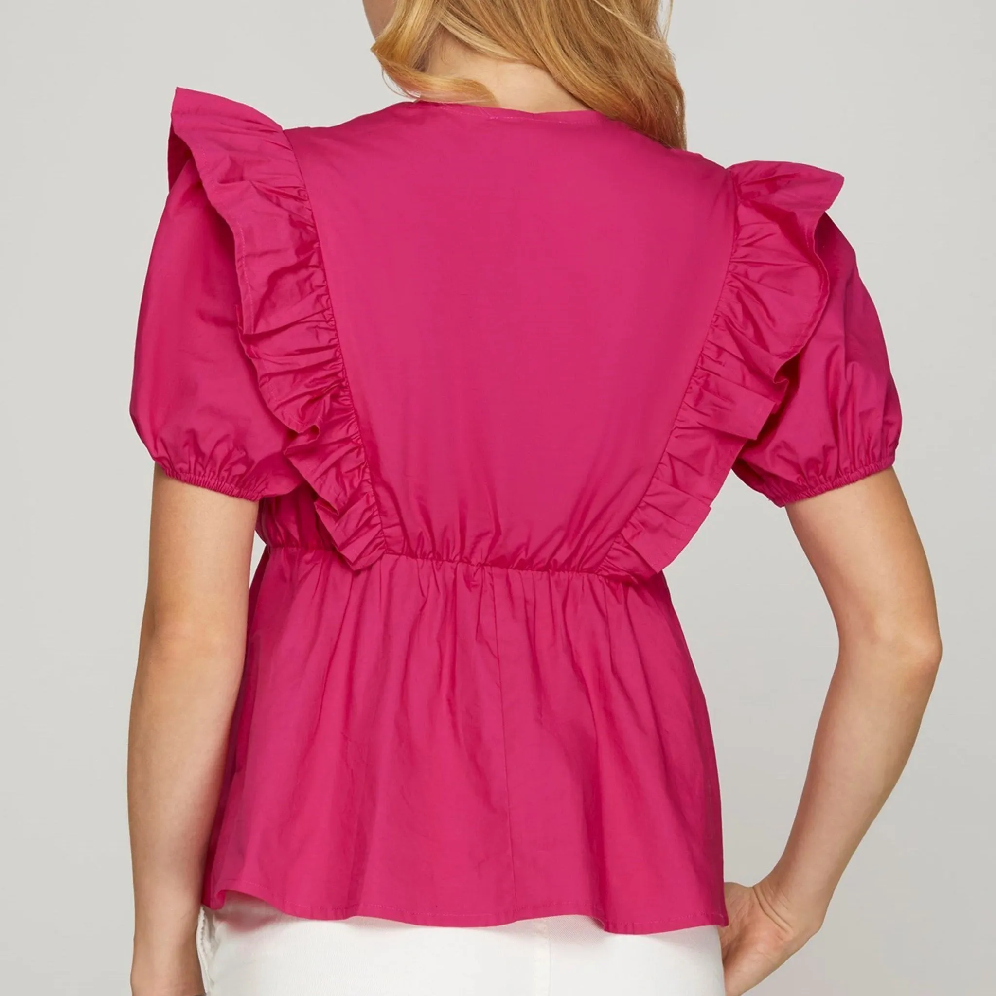 Hot Pink Pintuck Yoke Ruffle Sleeve Top sold by Western Edge product image thumbnail 3